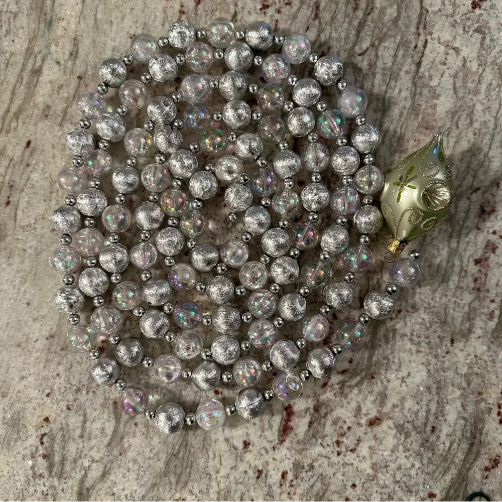 Five Vintage Garland Acrylic Iridescent Silver Metallic Christmas Balls Strings